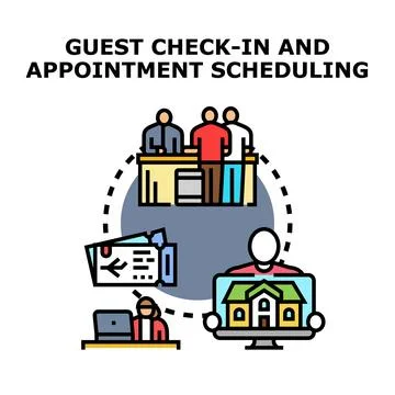 Guest check in and appointment scheduling concept illustration Stock Illustration