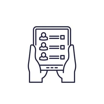 Guest list line icon with tablet in hands 스톡 일러스트