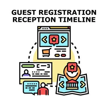 Guest registration reception timeline process vector icon concept Stock Illustration
