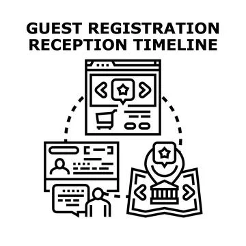 Guest registration reception timeline process vector icon concept Stock Illustration