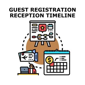 Guest registration reception timeline process concept Stock Illustration