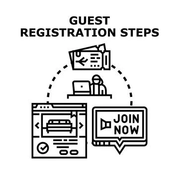 Guest registration steps completing online booking process イラスト素材