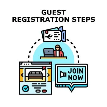 Guest registration steps completing online booking process Stockillustratie