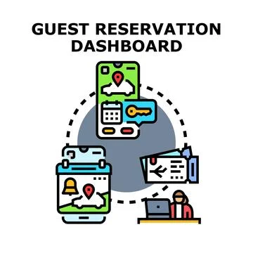 Guest reservation dashboard managing booking and travel services Stock Illustration