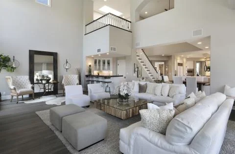 Guest room with high ceiling. Stock Photos