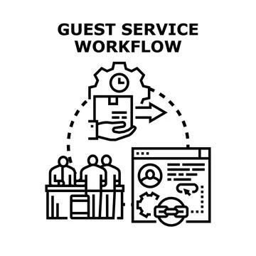Guest service workflow process concept flat illustration 스톡 일러스트