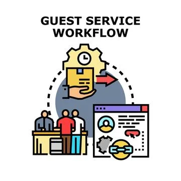 Guest service workflow process concept flat illustration Stock Illustration