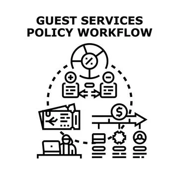 Guest services policy workflow process management system illustration Illustrazione stock