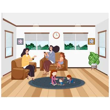 GUEST SITING IN THE DRAWING ROOM Stock Illustration