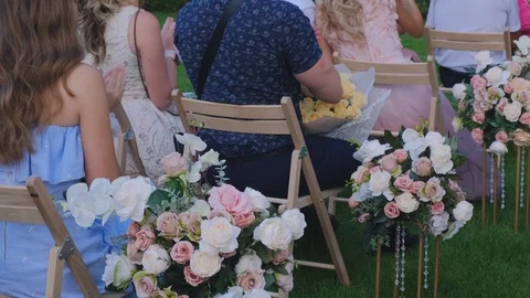 Guests Applause Sitting on a Wedding Ceremony Outdoors Video stock 113123745