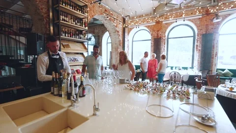 Guests at the buffet, people in the buffet hall Stock Footage 246770612