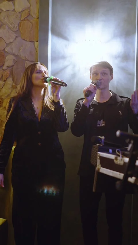 Guests dance and sing at the Ferienpark Hotel. Stock Footage 331649636