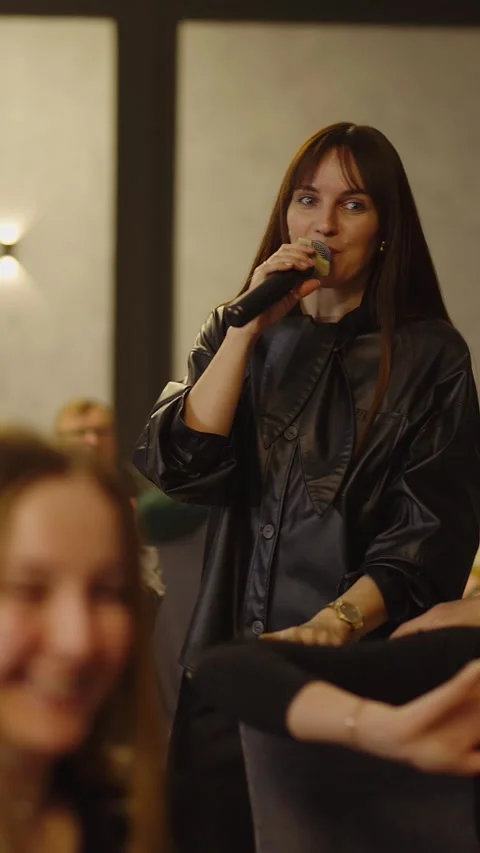 Guests dance and sing at the Ferienpark Hotel. Stock Footage 331656018