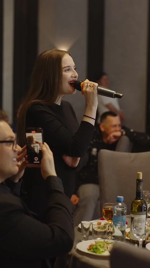 Guests dance and sing at the Ferienpark Hotel. Stock Footage 331656151