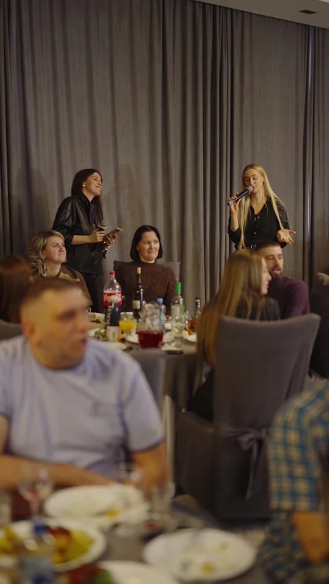 Guests dance and sing at the Ferienpark Hotel. Stock Footage 331656489