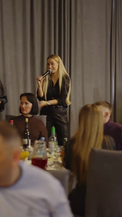 Guests dance and sing at the Ferienpark Hotel. Stock Footage 331656492