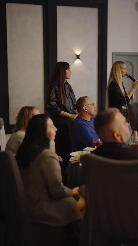 Guests dance and sing at the Ferienpark Hotel. Stock Footage 331656531