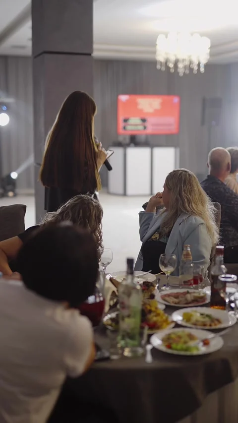 Guests dance and sing at the Ferienpark Hotel. Stock Footage 331656608