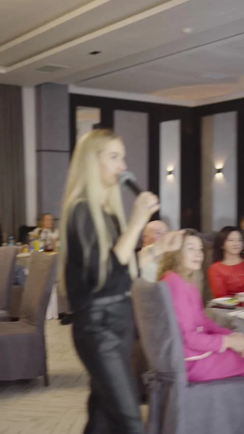 Guests dance and sing at the Ferienpark Hotel. Stock Footage 331656633