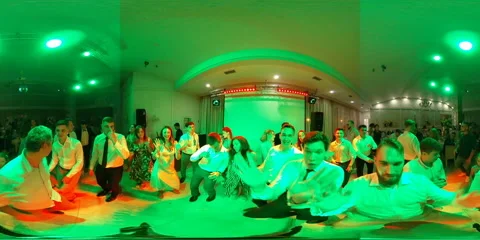 Guests dance at the wedding, pose for the camera. 360 degrees Stock-Footage 127918183