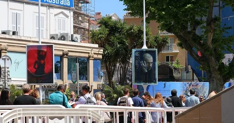 Guests Queuing To Enter The Palais des Festivals In Cannes Stock Footage 125739234