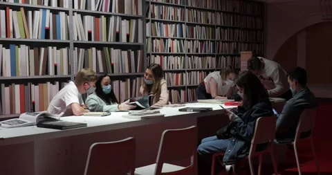 Guests reads at a table in the museum library Stock-Footage 135603292