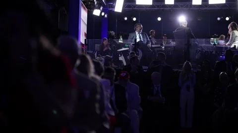 Guests seated in a raised stage-side box watch the speeches, RNC Dallas 2026 Stock-Footage 345271709