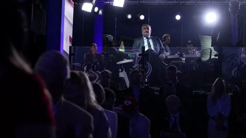 Guests seated in a raised stage-side box watch the speeches, RNC Dallas 2026 Stock Footage 345271715