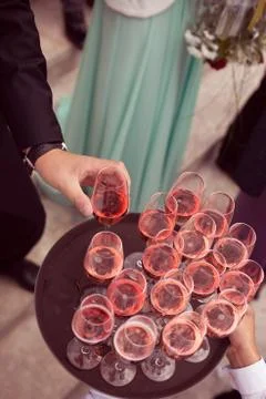 Guests serving drink at wedding Stock Photos