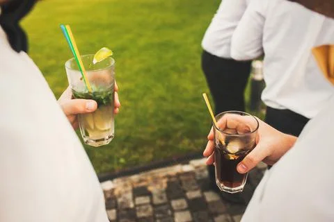 Guests at the wedding stand with drinks Stock Photos