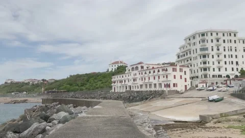 Guethary beach and dock view from pier Stock Footage 137973210