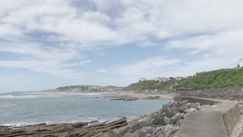 Guethary beach from stone promenade Stock Footage