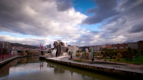 Guggenheim Bilbao at evening Stock Footage