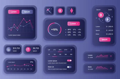 GUI elements for cryptocurrency mobile app. Cryptocurrency mining, exchange and Stockillustratie