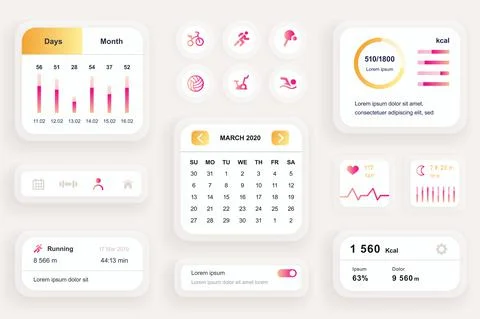 GUI elements for fitness workout mobile app. Illustrazione stock