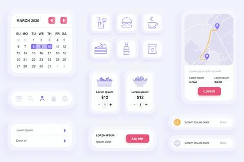 GUI elements for food delivery mobile app. Stock Illustration