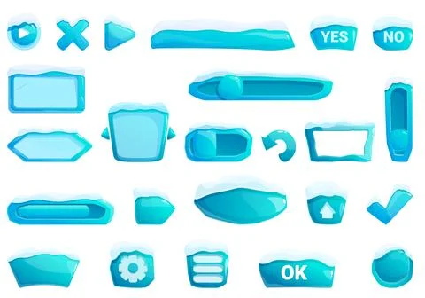 Gui elements snow icons set cartoon vector. Winter game 스톡 일러스트