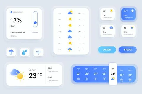 GUI elements for weather forecast mobile app. イラスト素材