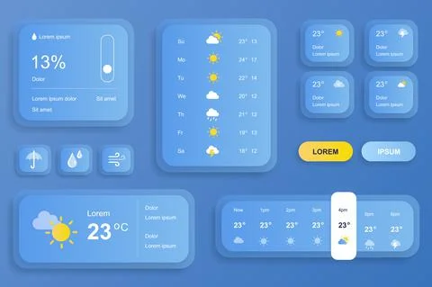 GUI elements for weather forecast mobile app. Temperature, atmospheric pressure 스톡 일러스트