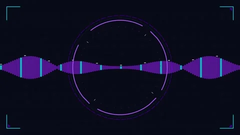 GUI futuristic screen with digital audio waveform and circular data Stock Footage 345588329