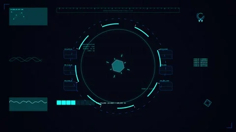 GUI futuristic screen interface with circular data and digital charts Stock Footage 337091673
