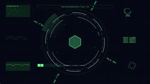 GUI futuristic screen interface with data screens and grid Stock Footage 337091686