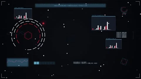 GUI futuristic screen interface with digital data charts and plexus network Stock Footage 337091689