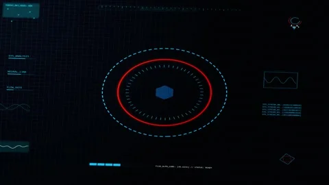 GUI futuristic screen interface with hexagonal core and data charts Stock Footage 337091691
