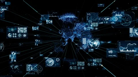 GUI (Graphical User Interface). Software screen in cyberspace. Stock Footage 120582224