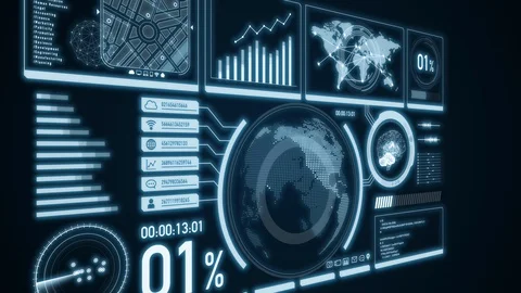 GUI (Graphical User Interface). Software screen in cyberspace. Stock Footage 121694614