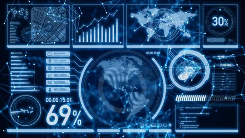 GUI (Graphical User Interface). Software screen in cyberspace. Communication net Stock Footage 122061044