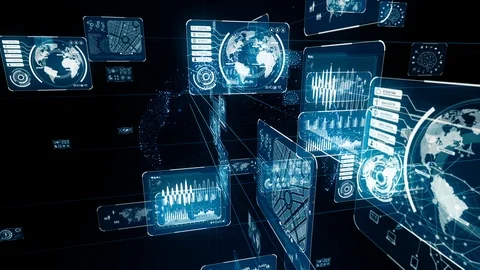 GUI (Graphical User Interface). Software screen in cyberspace. Stock Footage 127175375