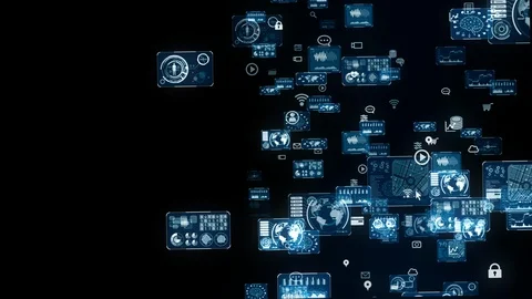 GUI (Graphical User Interface). Software screen in cyberspace. Stock Footage 127242328