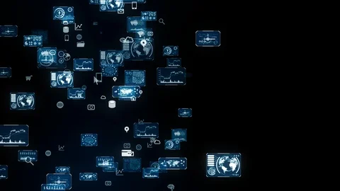 GUI (Graphical User Interface). Software screen in cyberspace. Stock Footage 127242630